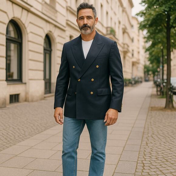 Gieves & Hawkes Blazer Mens 42 R Navy Blue Double Breast Gold Buttons Savile Row - Picture 1 of 8